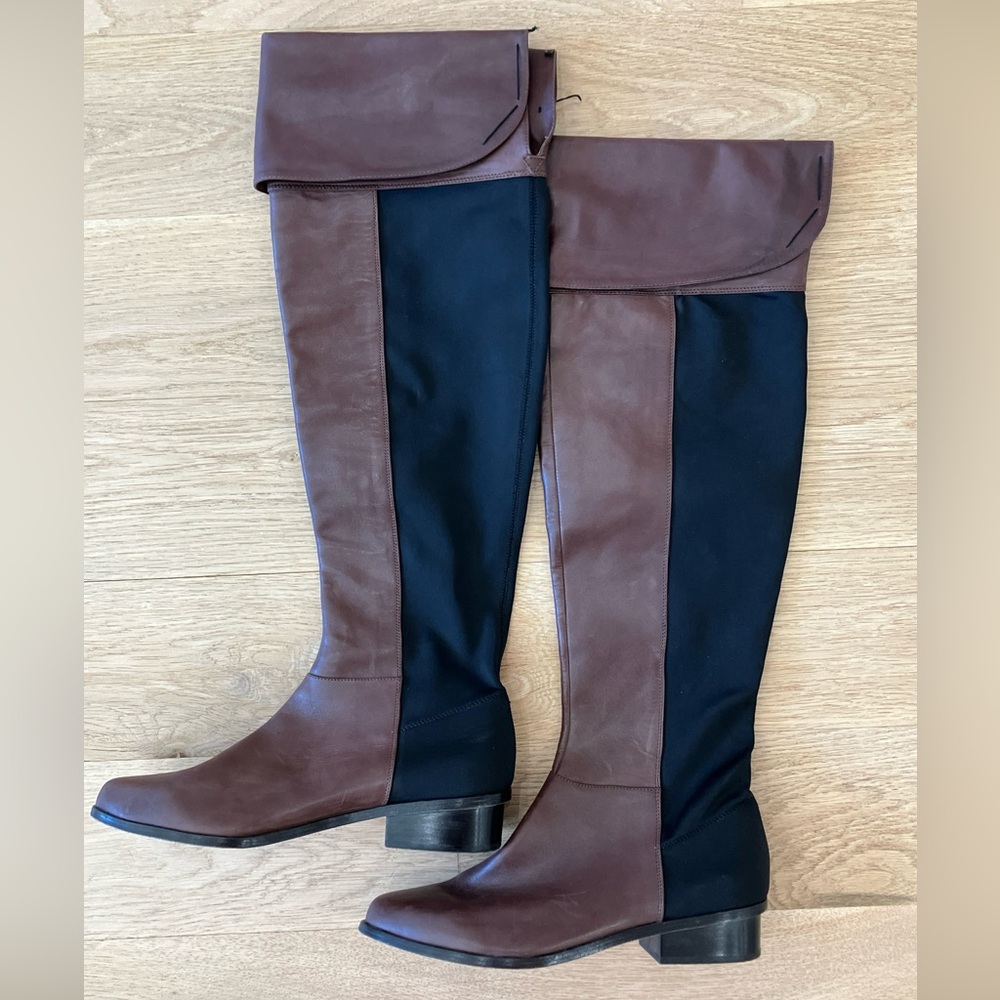 BCBGMAXAZRIA VERO CUOIO Women's Brown Black Over Knee Pull On Boots 9/39 LEATHER